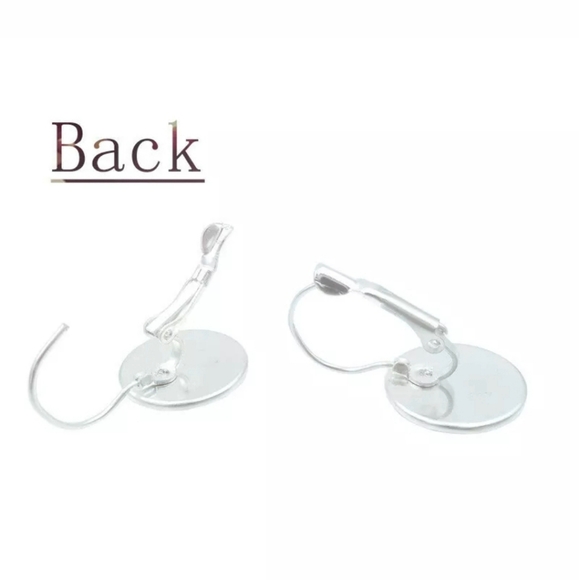 New OM Symbol Glass Cabochon Silver Earrings. - Picture 3 of 3